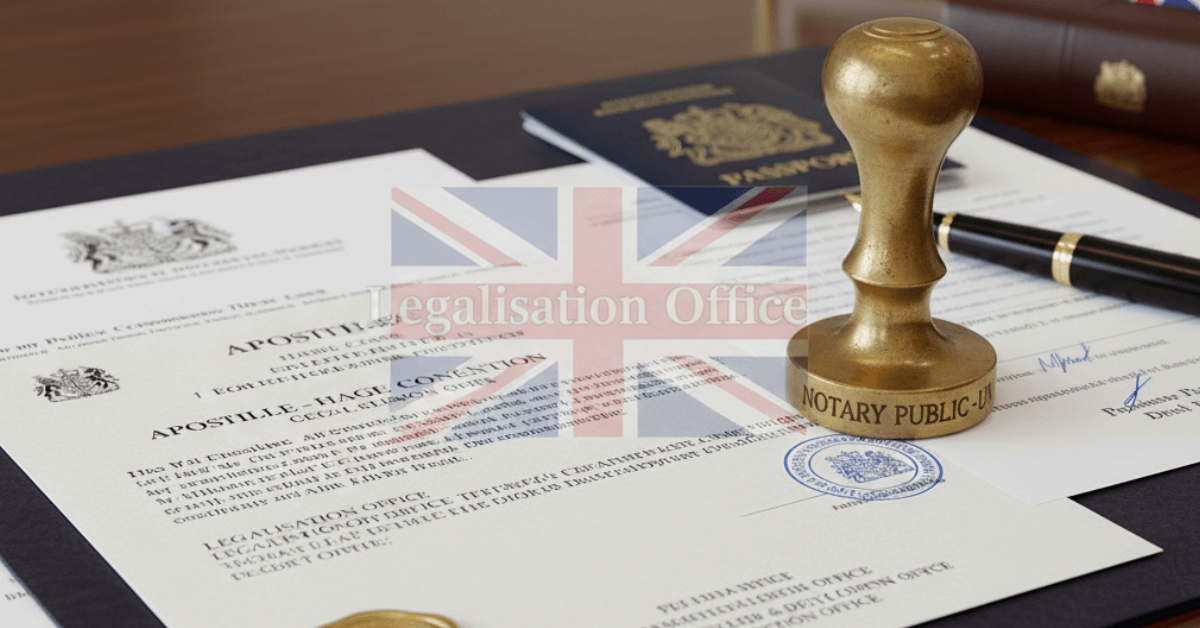 Notary Public desk with seal and apostille certificate &mdash; who can notarise documents in the UK.