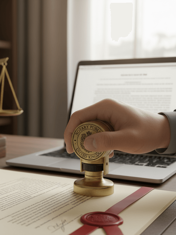 Notary public stamping a certified legal translation document for court submission &ndash; Transcribe Lingo UK