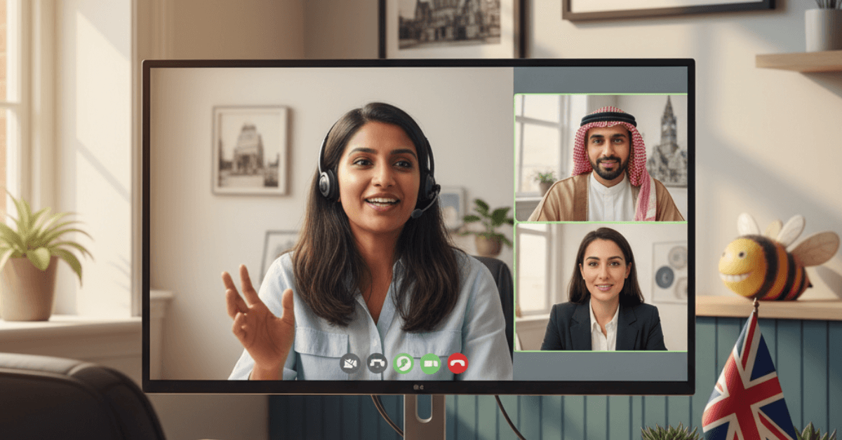 Professional interpreter in Manchester UK providing live language interpretation via secure online video call