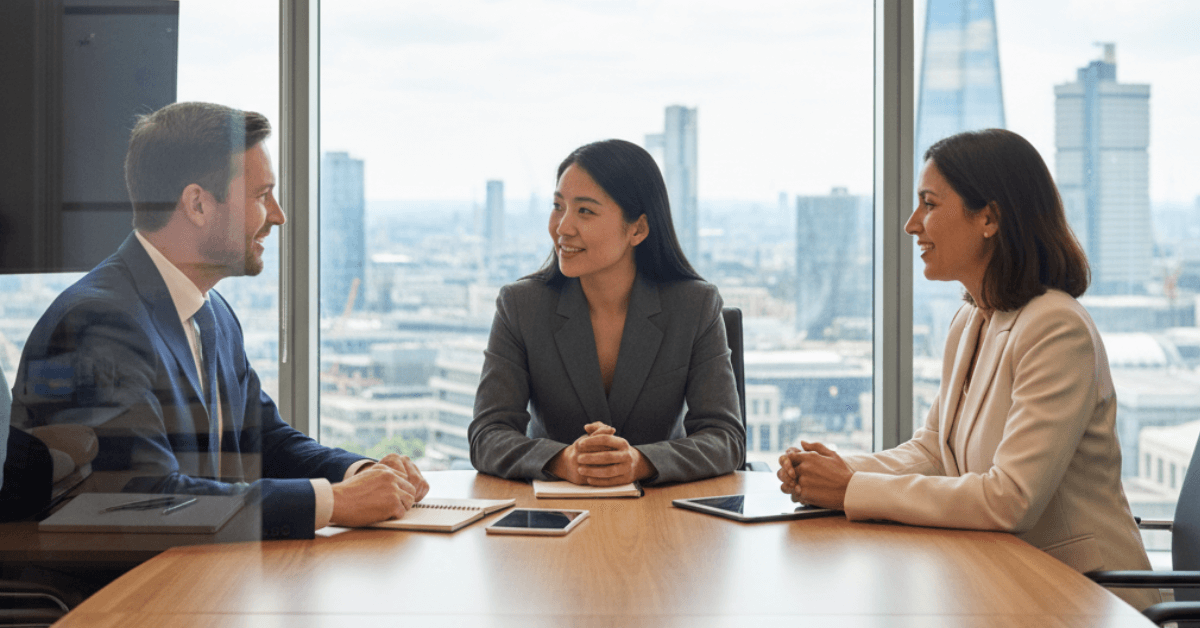 business meeting with professional interpreter bridging languages &mdash; corporate language interpretation services in London UK