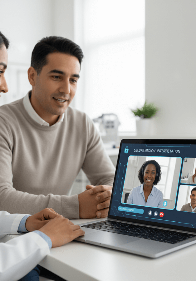 remote language interpretation services via secure video call between doctor, patient, and interpreter &mdash; UK NHS medical interpreting