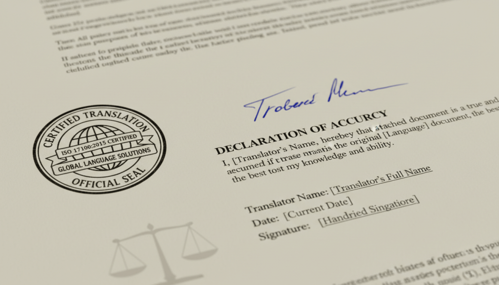 Certified translation declaration and accuracy statement
