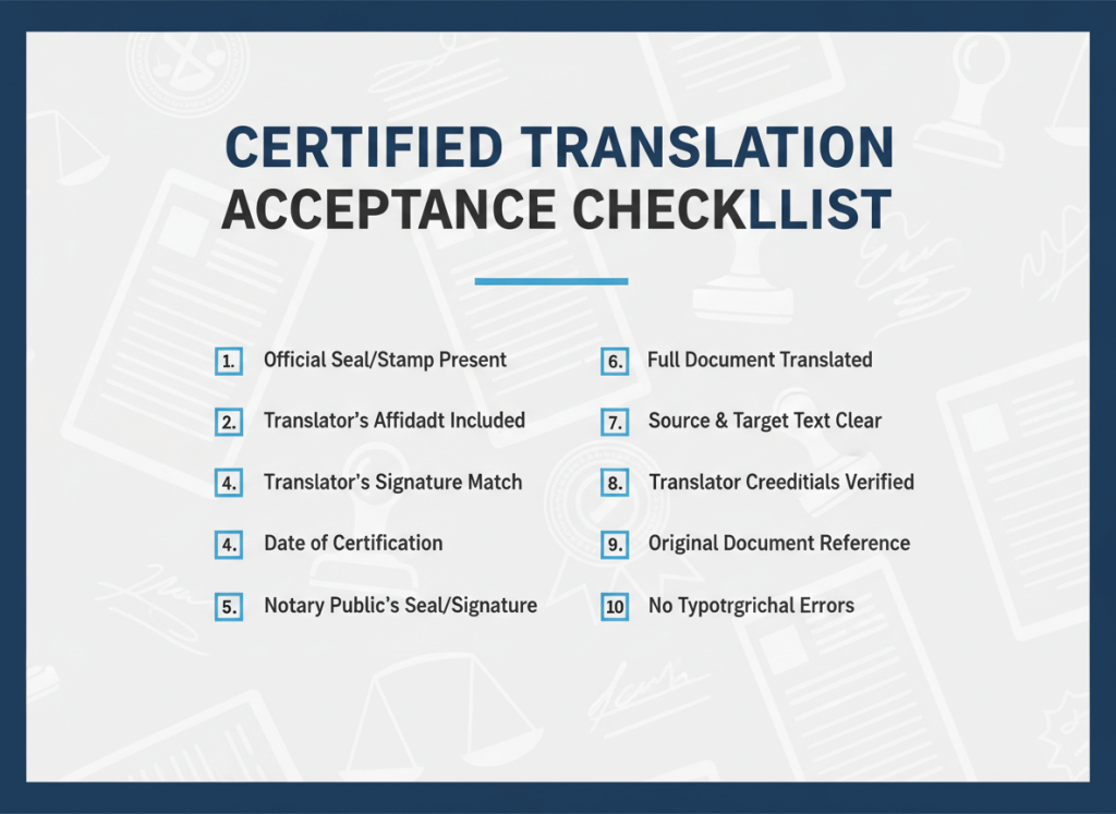 Checklist to avoid rejection when submitting a certified translation