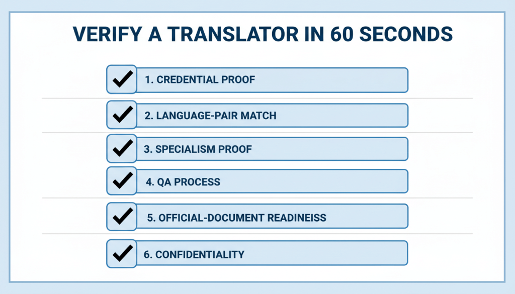 Checklist to verify translator credentials quickly