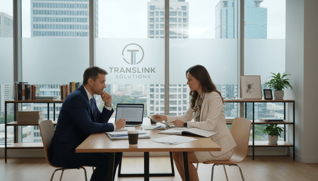 Client consulting a professional translation agency