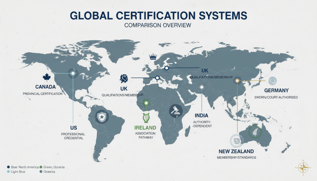 Comparison of certified translator pathways by country