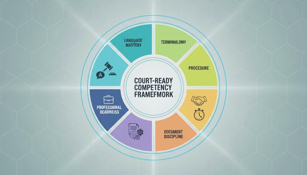 Competency framework showing the key skills needed for court translation and court interpreting