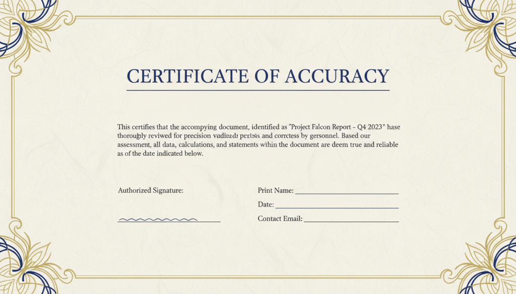 Example layout of a certificate of accuracy for a certified translation