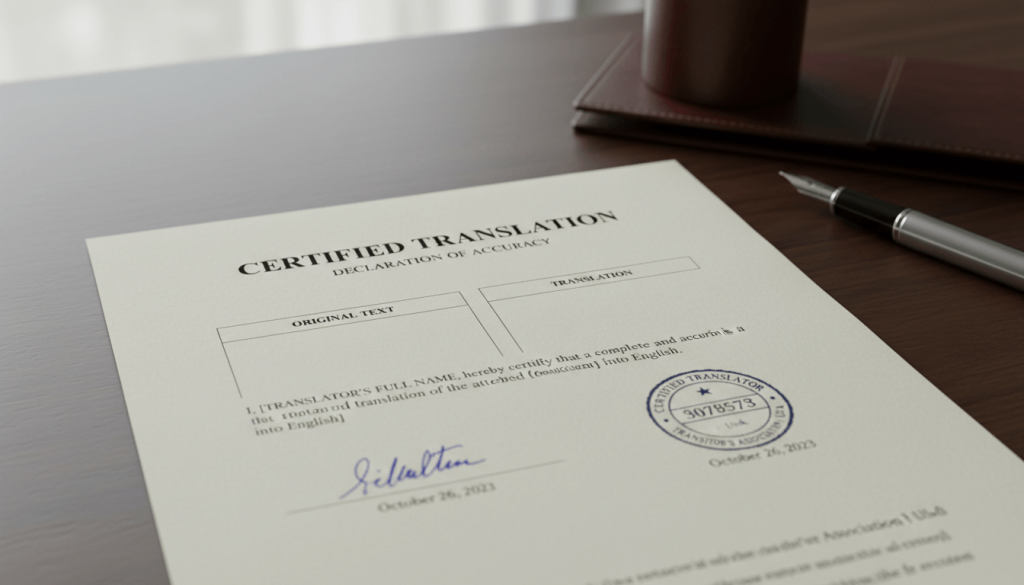 Example of a certified translation document in the UK