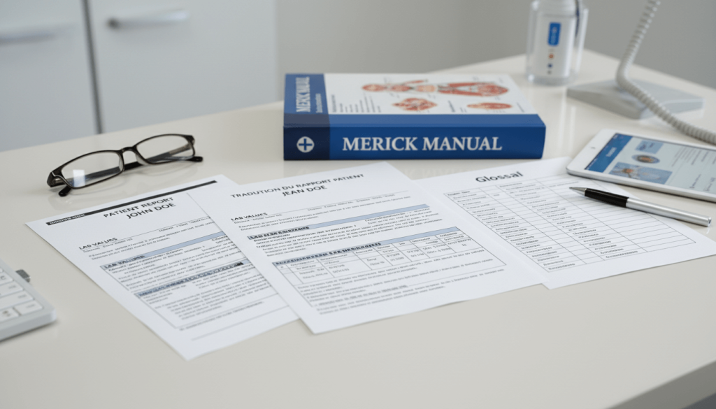 Medical translation example with checked lab values, units, and consistent terminology