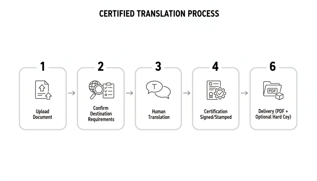 Steps showing how to get a certified translation of a marriage certificate