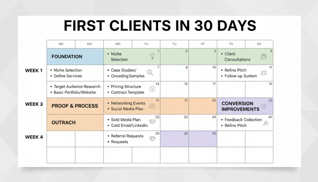 30-day plan to get first clients for a translation service