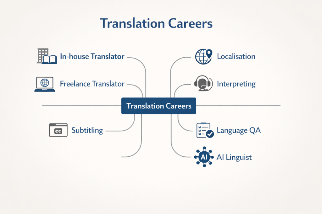 Career map of translation and localisation roles in London.