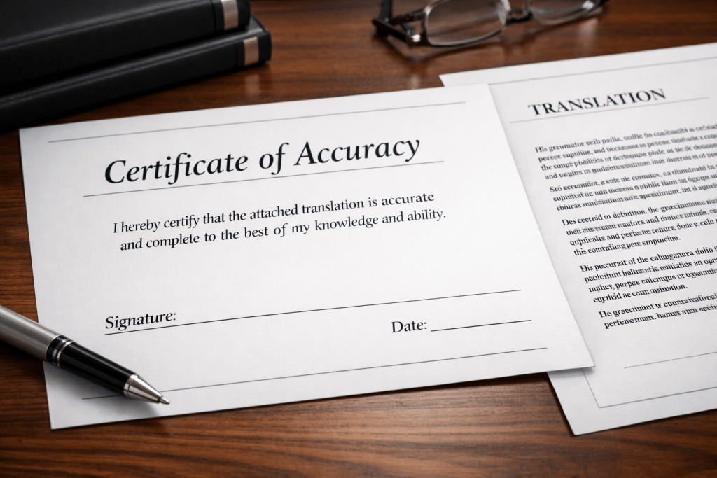 Certificate of accuracy template for certified translations