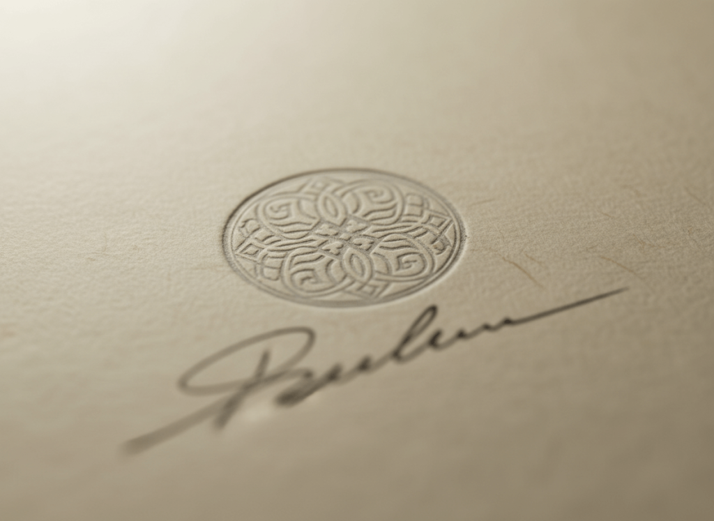 Certified translation concept with official stamp and signature