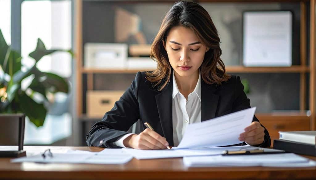 Certified translator working on legal documents