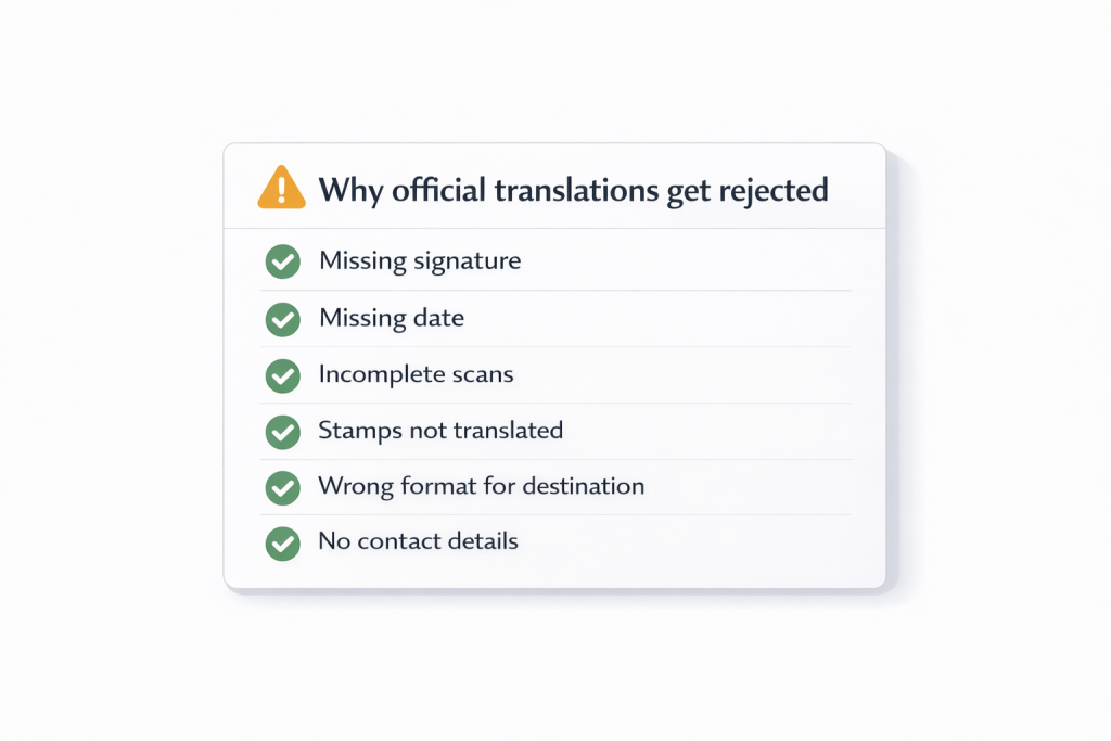 Checklist of common reasons official translations are rejected