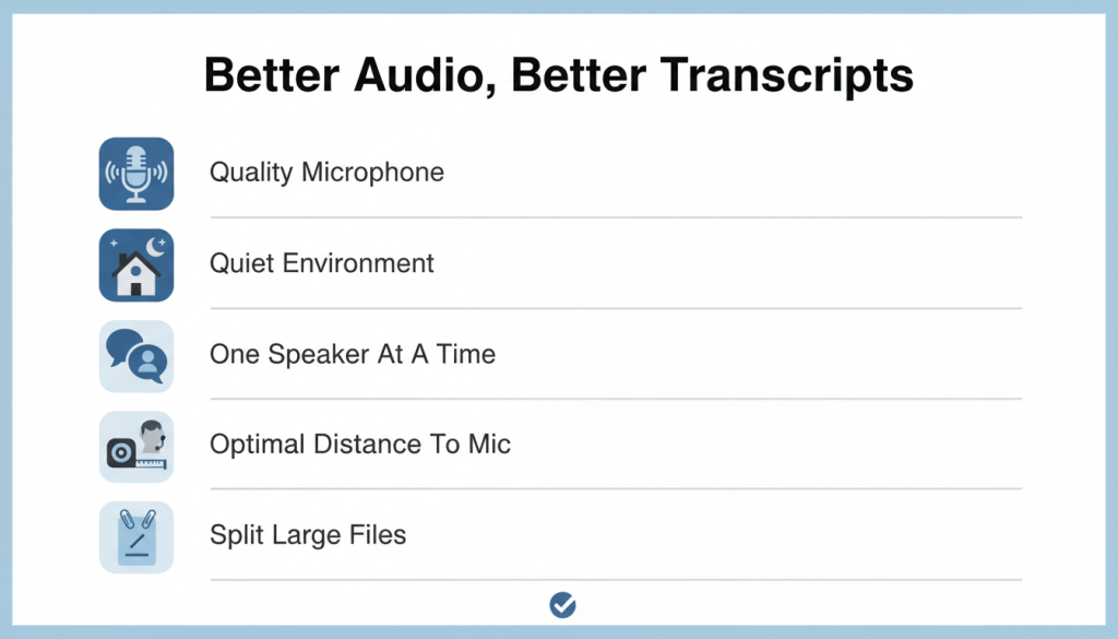Checklist to improve recording quality before transcription