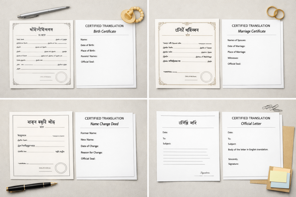 Common naturalisation document translation examples for citizenship applications.