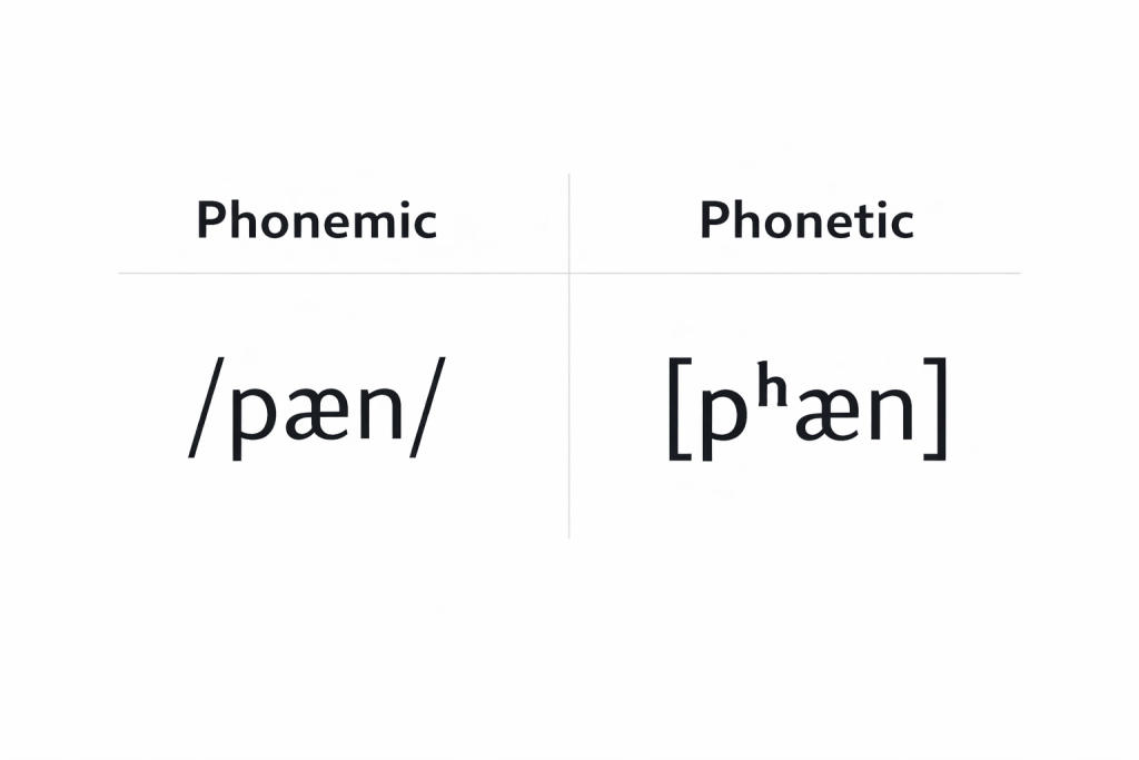Comparison of phonemic and phonetic transcription using slashes and square brackets