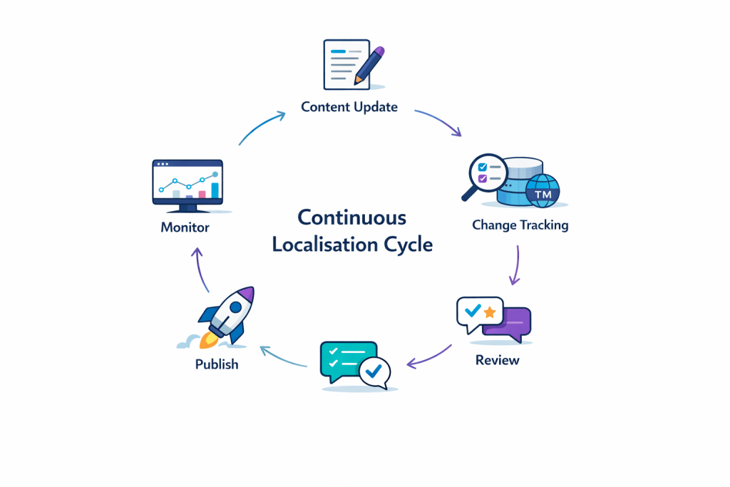 Continuous localisation cycle for keeping translated websites up to date
