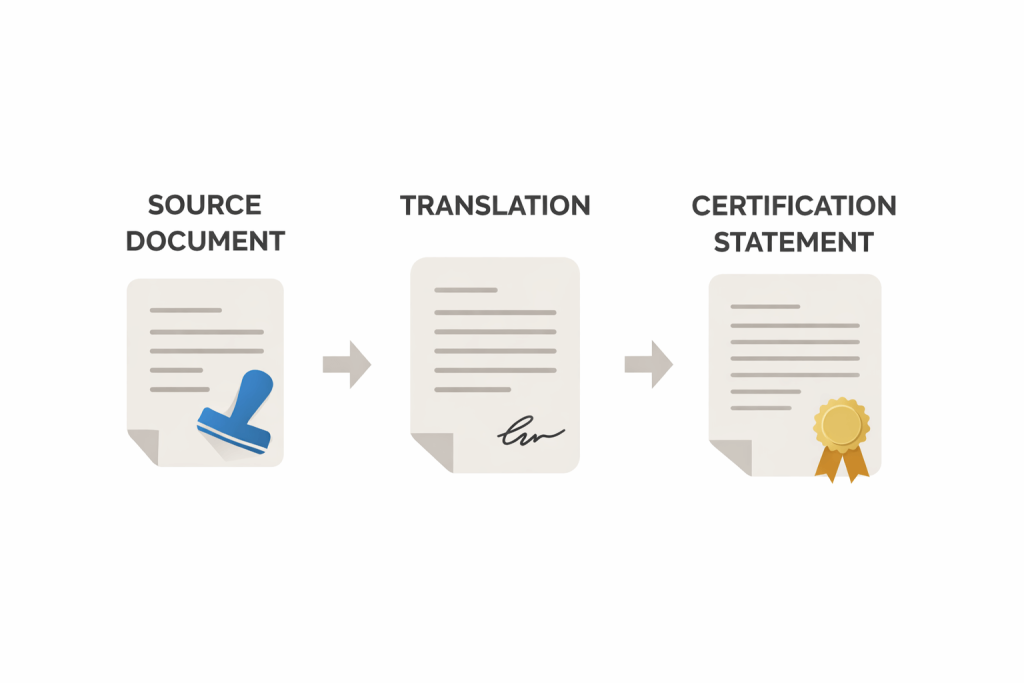 Diagram showing the parts of a sworn translation package