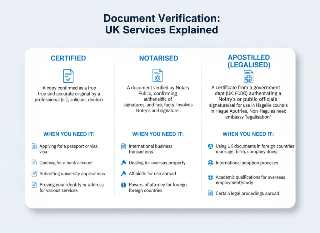 Difference between certified, notarised and apostilled translations
