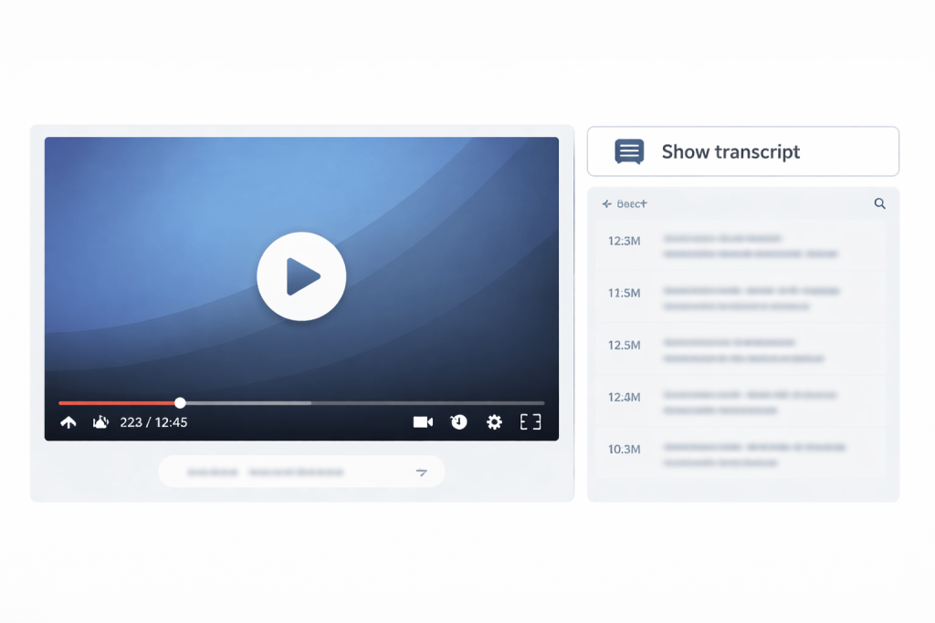 Example of a YouTube transcript panel beside a video