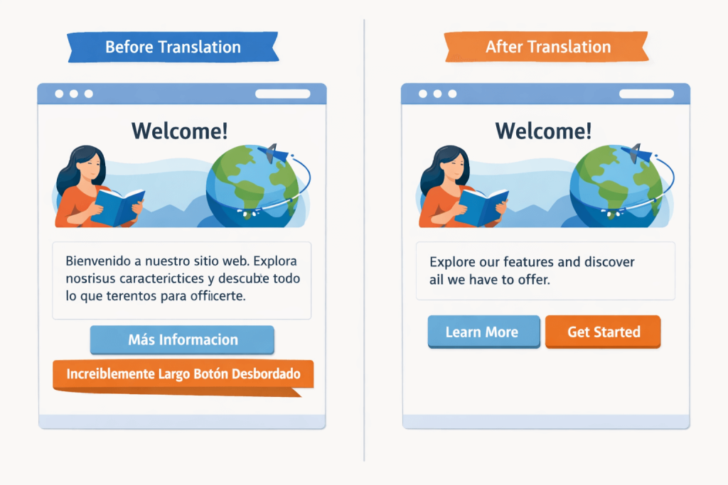 Example of layout expansion after translation and how flexible UI prevents overflow