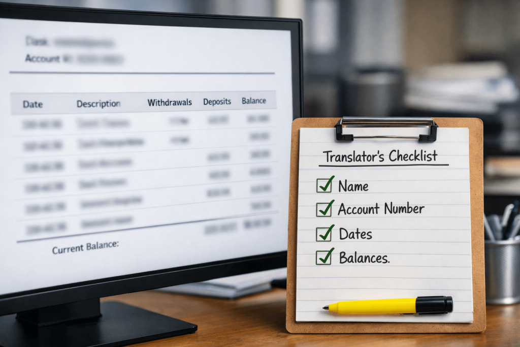 Financial evidence translation for bank statements and bank letters
