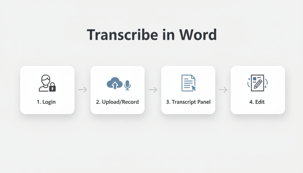 Four-step process to transcribe audio into text in Word