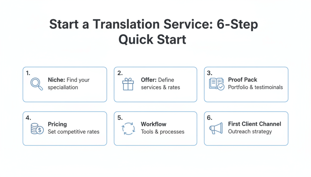 Infographic showing six steps to start a translation service