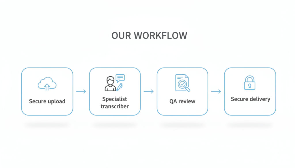 Legal transcription workflow from secure upload to final transcript delivery