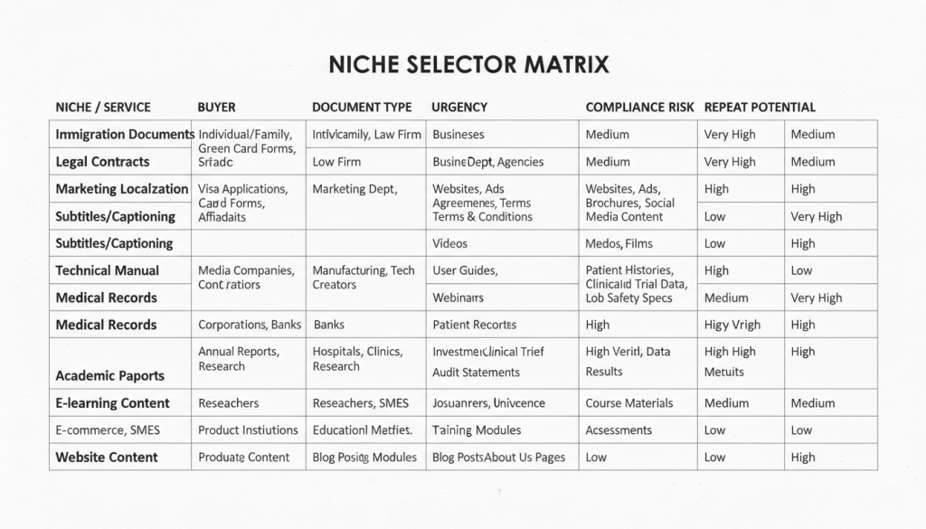Matrix for choosing a profitable translation service niche