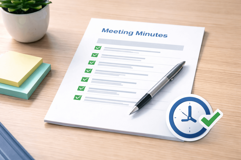 Meeting minutes template based on transcript outcomes