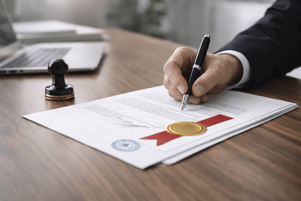 Notary witnessing a signature for a notarised translation