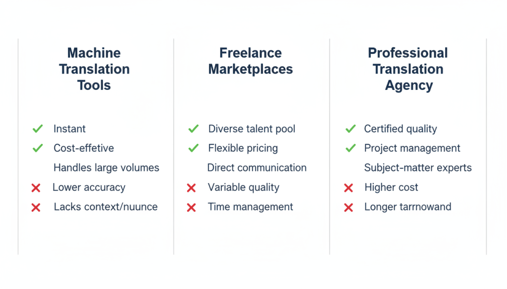 Online tools vs freelance translators vs agencies comparison
