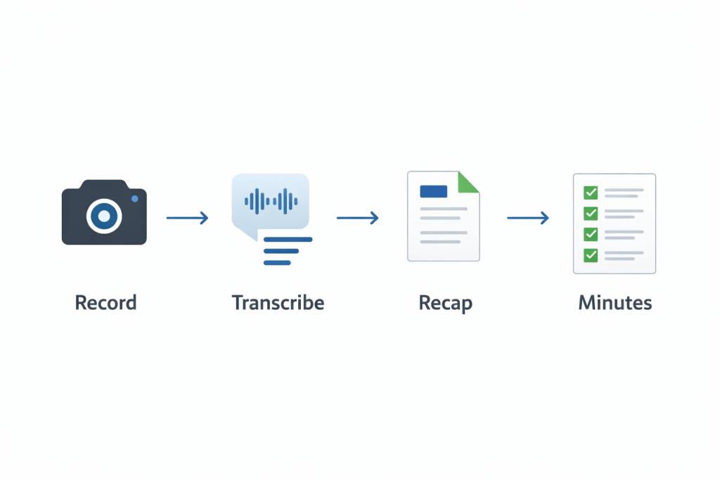 Teams recording to transcript to minutes workflow