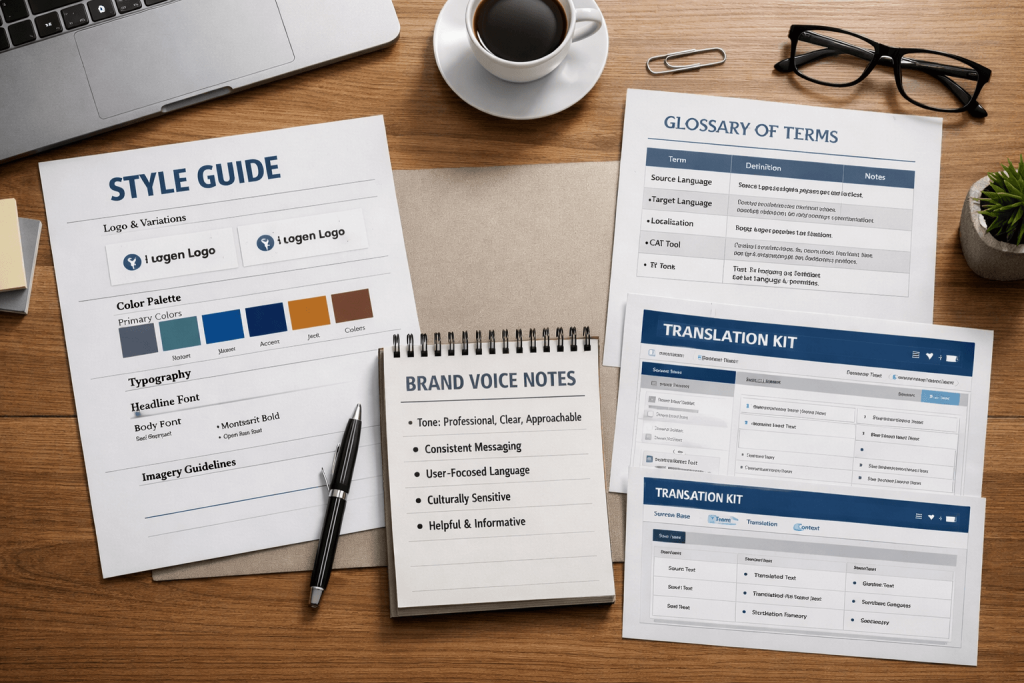 Translation kit with glossary style guide and UI context