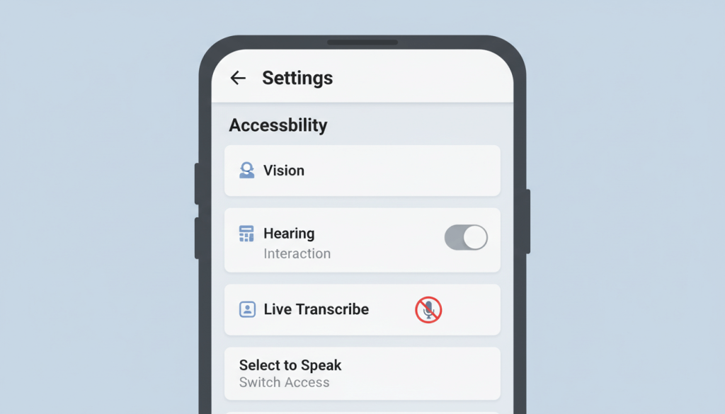Turning off Live Transcribe in phone accessibility settings