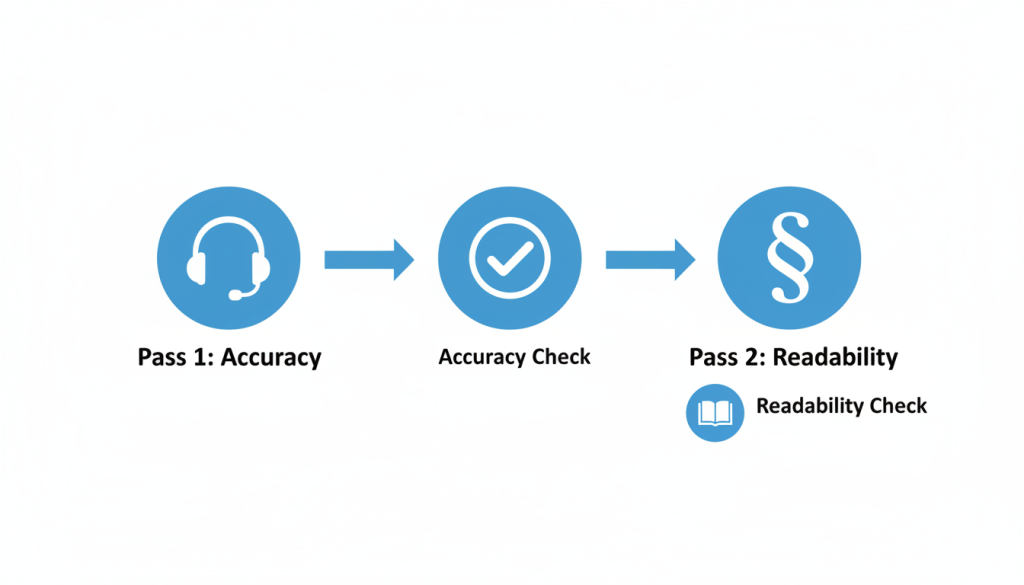 Two-pass workflow for editing interview transcripts
