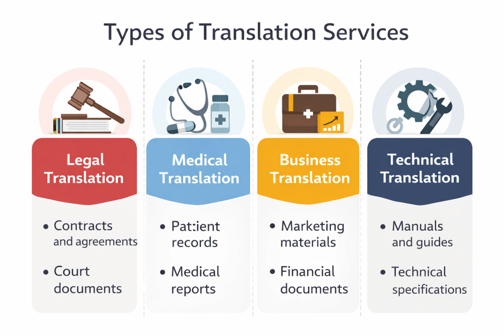 Types of translation services legal medical business and technical