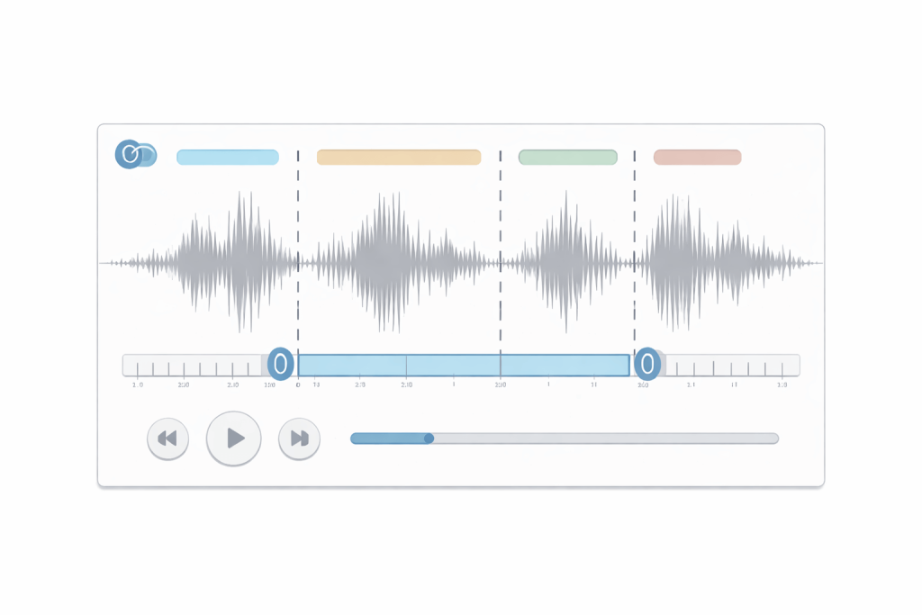 Visual concept of segmenting a word in audio for careful transcription