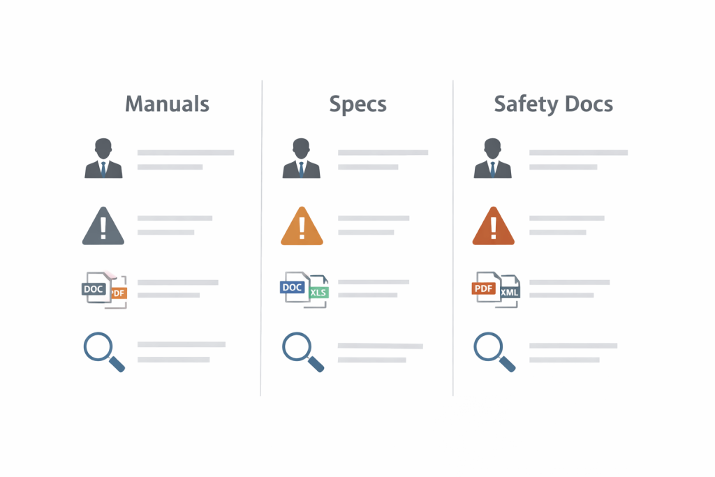 Comparison of manuals, specifications and safety docs for technical translation services
